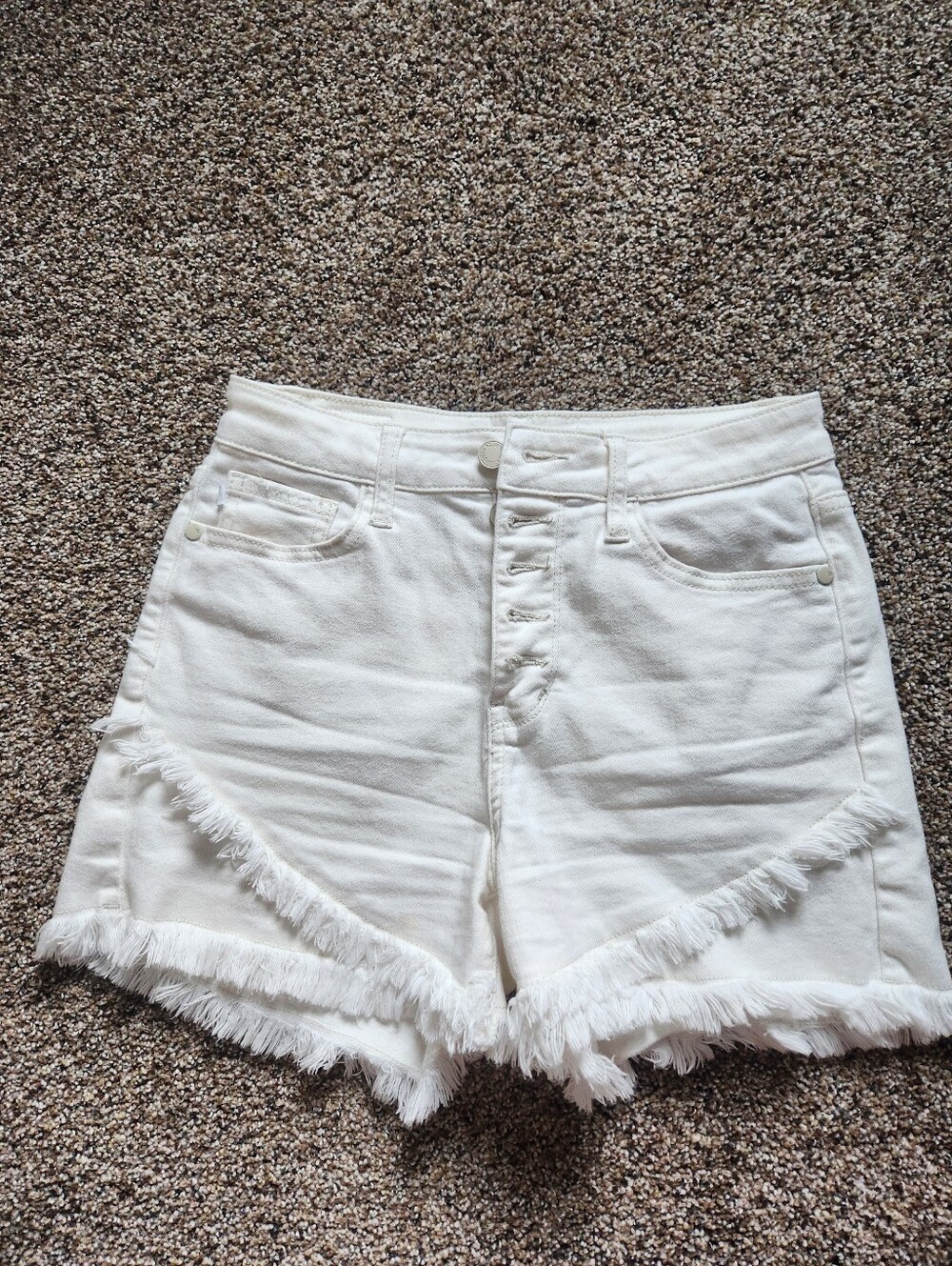 Judy Blue Ivory Button-Front Frayed Hem Jean Shorts